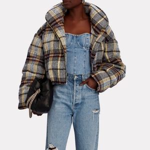 Ronny Kobo NWOT sage plaid wool puffer jacket size S
